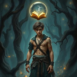 A fantasy book cover set in a magical forest with dark, mystical elements