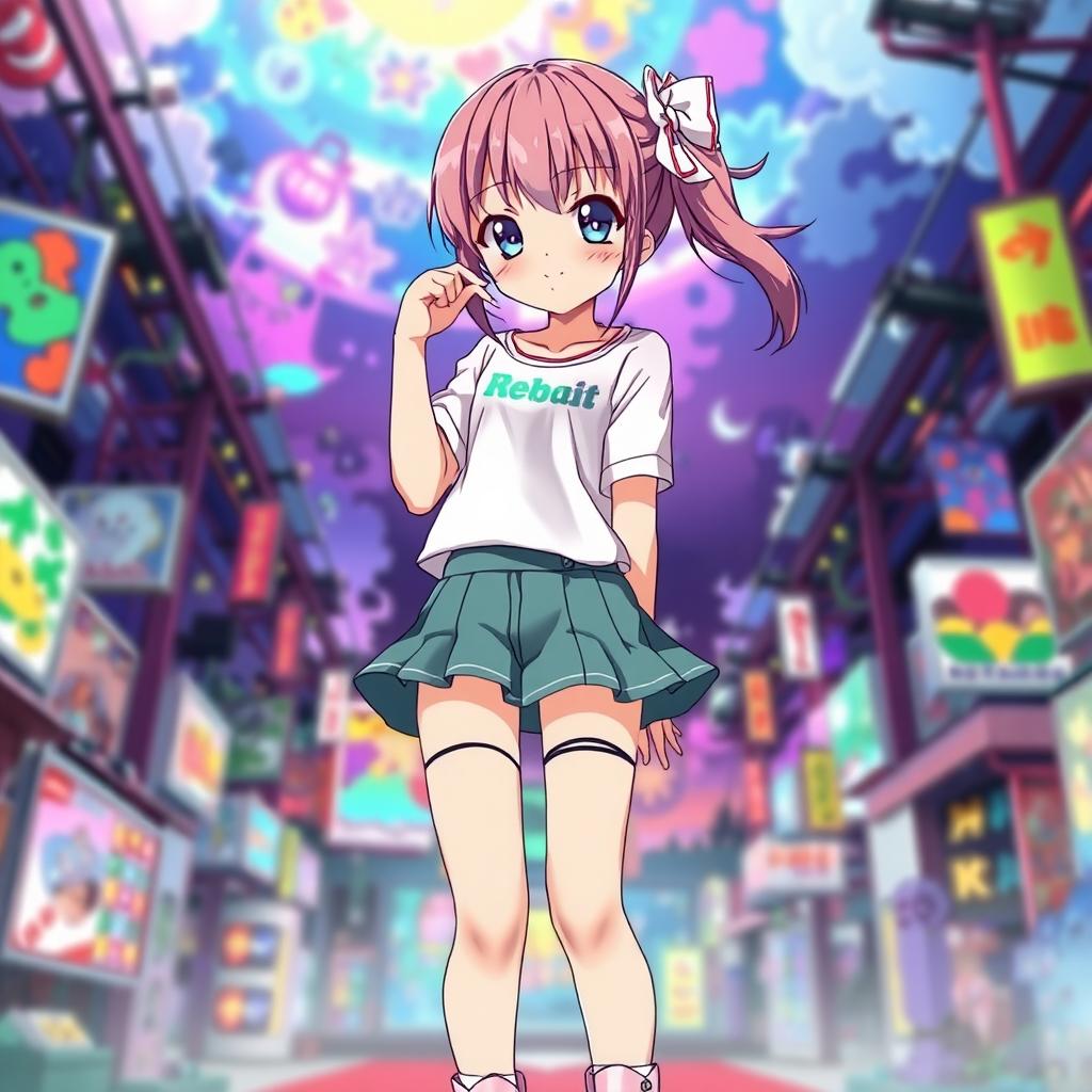 A full-length anime girl character with a cute and stylish appearance, wearing a short skirt that highlights her youthful and playful vibe