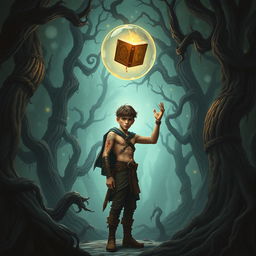 A fantasy book cover depicting a mystical forest with dark, enchanting elements