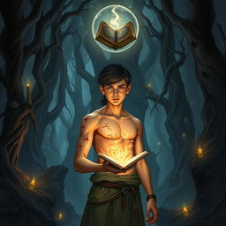 A fantasy book cover depicting a mystical forest with dark, enchanting elements