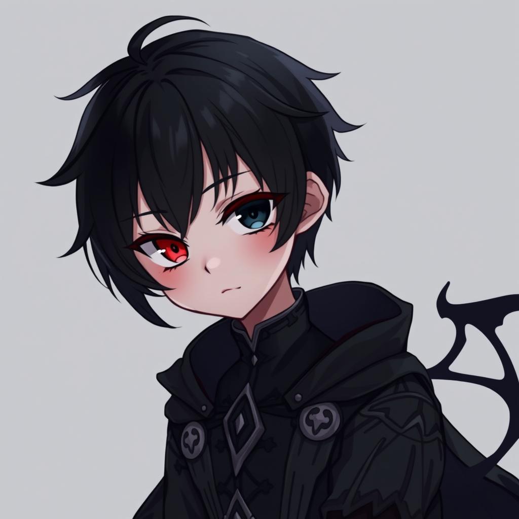 A cute anime boy with a gothic and depressive aura
