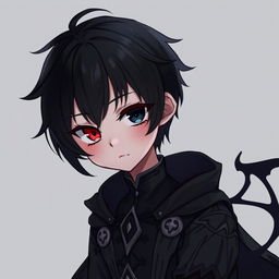 A cute anime boy with a gothic and depressive aura