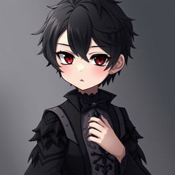 A cute anime boy with a gothic and depressive aura