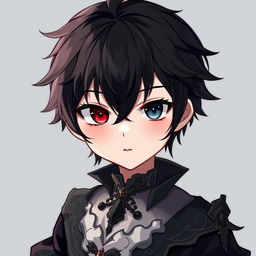 A cute anime boy with a gothic and depressive aura