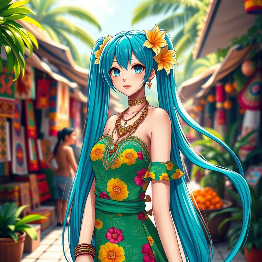 Miku Hatsune reimagined as a Brazilian anime girl, dressed in traditional Brazilian attire