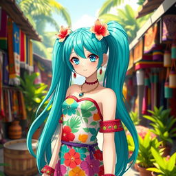 Miku Hatsune reimagined as a Brazilian anime girl, dressed in traditional Brazilian attire