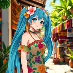 Miku Hatsune reimagined as a Brazilian anime girl, dressed in traditional Brazilian attire