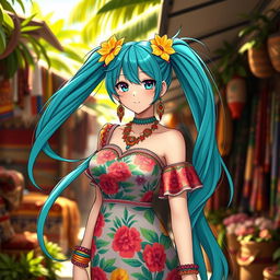 Miku Hatsune reimagined as a Brazilian anime girl, dressed in traditional Brazilian attire