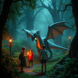 An imaginative scene blending the themes of 'The Never Ending Story' and 'Stranger Things'