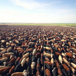 A vast cattle feedlot filled with thousands of cows