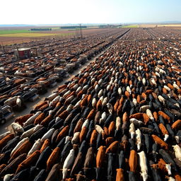 A vast cattle feedlot filled with thousands of cows