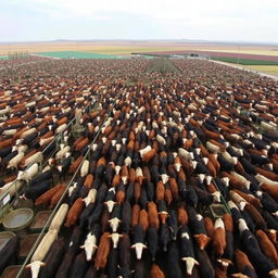 A vast cattle feedlot filled with thousands of cows