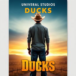 A Universal Studios movie poster titled "Ducks" features a young man standing with his back turned to the viewer