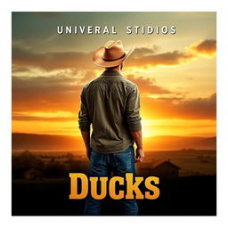 A Universal Studios movie poster titled "Ducks" features a young man standing with his back turned to the viewer