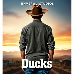 A Universal Studios movie poster titled "Ducks" features a young man standing with his back turned to the viewer