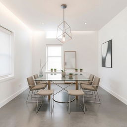 A sleek 8x8 dining room designed in a minimalist modern style