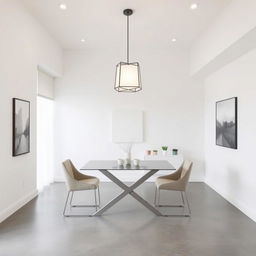 A sleek 8x8 dining room designed in a minimalist modern style