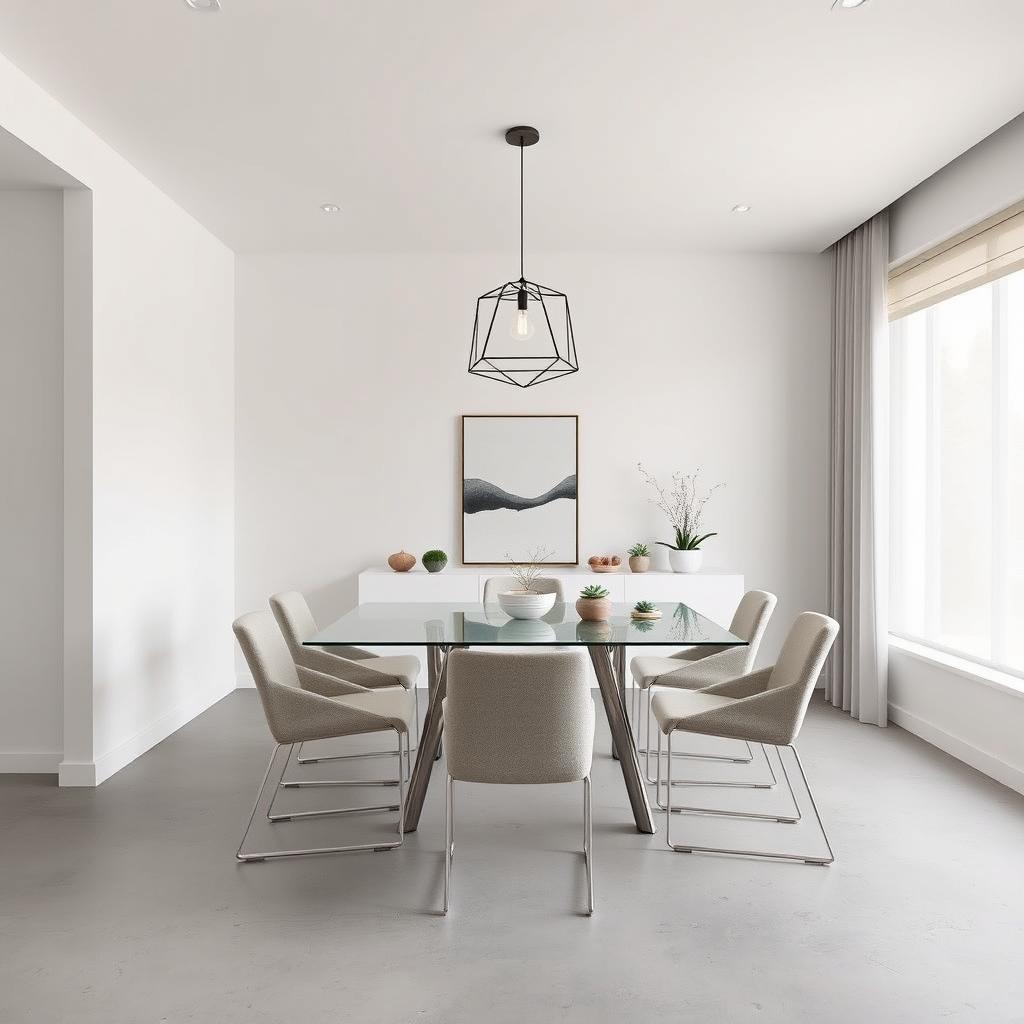 A sleek 8x8 dining room designed in a minimalist modern style