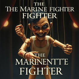 A captivating and emotional book cover for "The Marionette Fighter" featuring a male puppet in a lifelike form