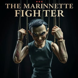 A captivating and emotional book cover for "The Marionette Fighter" featuring a male puppet in a lifelike form