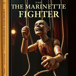 An intriguing book cover for "The Marionette Fighter" highlighting a male puppet in a lifelike scenario