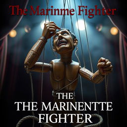 An intriguing book cover for "The Marionette Fighter" highlighting a male puppet in a lifelike scenario