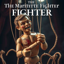 An intriguing book cover for "The Marionette Fighter" highlighting a male puppet in a lifelike scenario