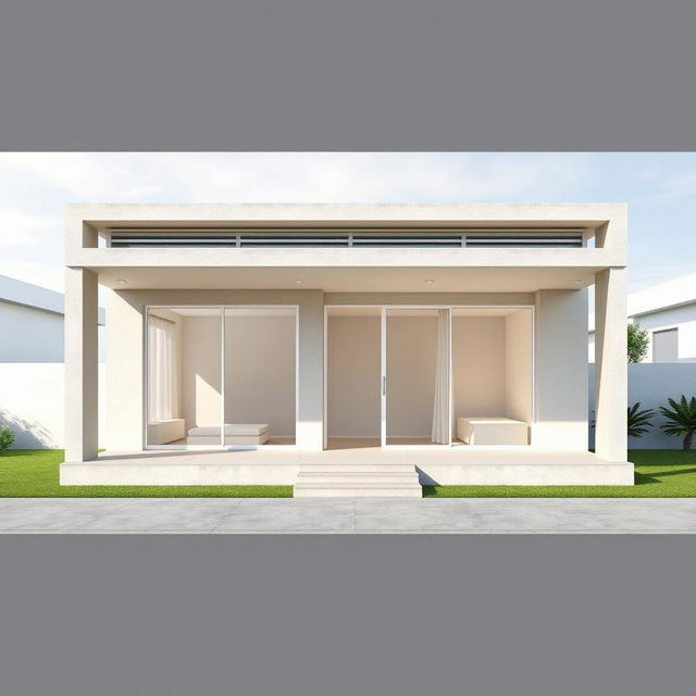 Design of a minimalist single-story house facade, 30 feet in width and 9 feet in height