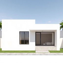 Design of a minimalist single-story house facade, 30 feet in width and 9 feet in height