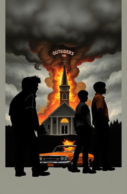 Book cover for "Outsiders" featuring silhouettes of the Greasers and the Socs