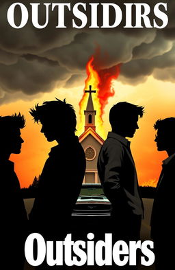 Book cover for "Outsiders" featuring silhouettes of the Greasers and the Socs