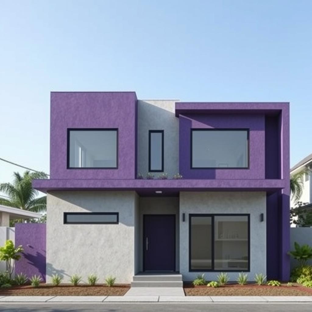 Design of a minimalist single-story house facade, 30 feet in width and 9 feet in height