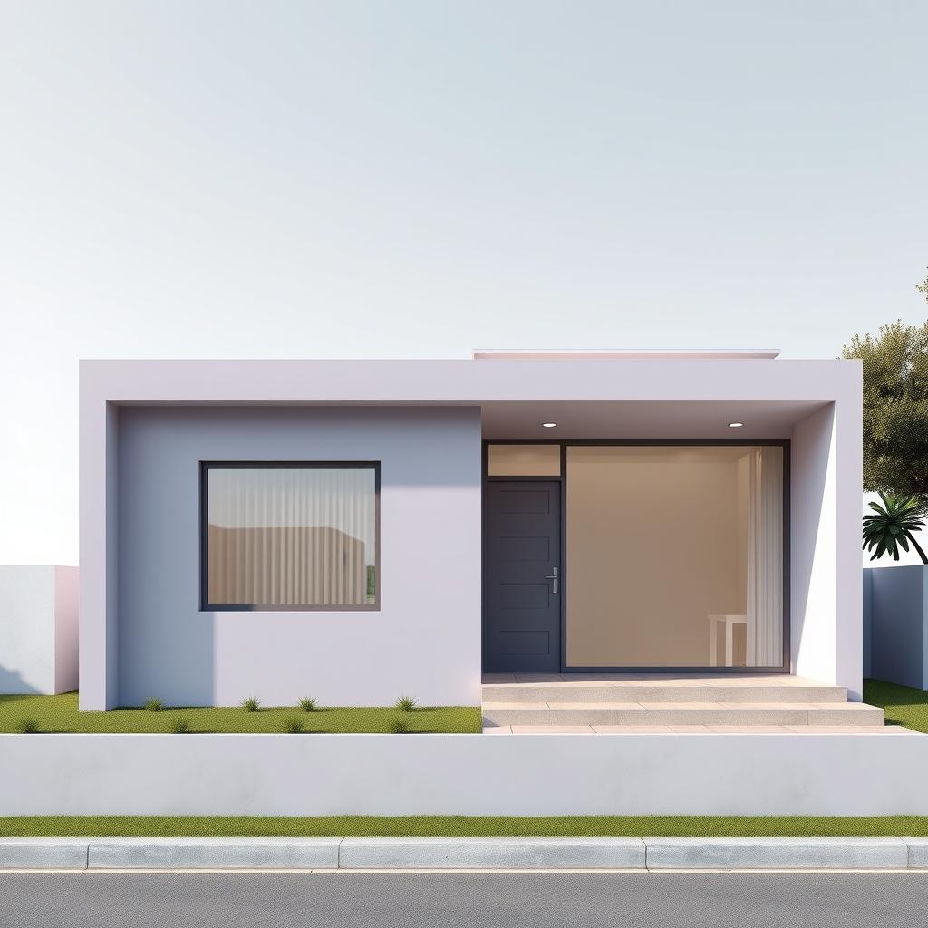 Design of a minimalist single-story house facade, 30 feet in width and 9 feet in height