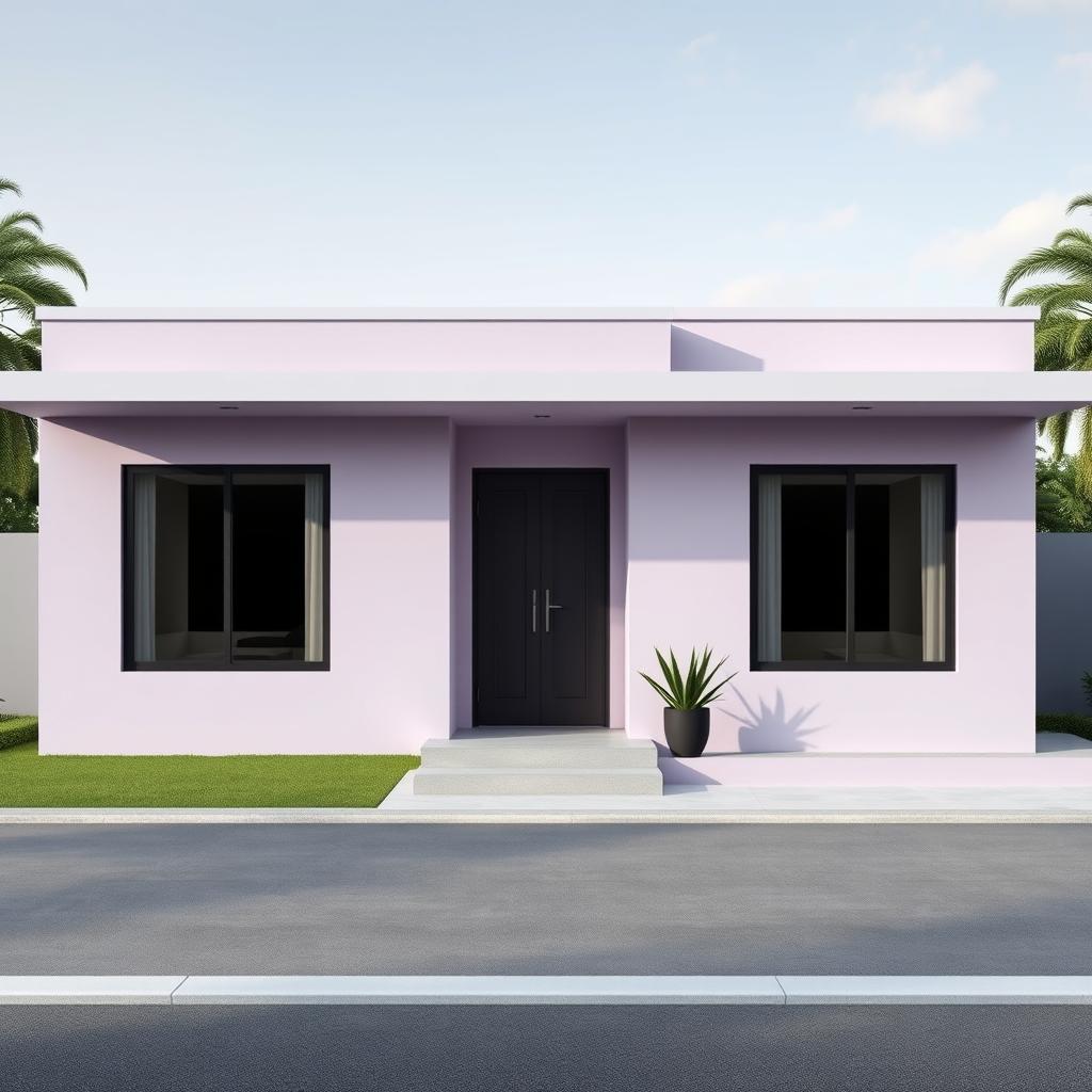 Design of a minimalist single-story house facade, 30 feet in width and 9 feet in height