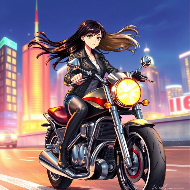 Two girls on a motorcycle, realistic drawing, capturing the wind as their hair flows behind them, set against a vibrant cityscape