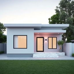 Design of a minimalist single-story house facade, 30 feet in width and 9 feet in height