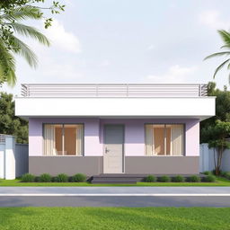 Design of a minimalist single-story house facade, 30 feet in width and 9 feet in height