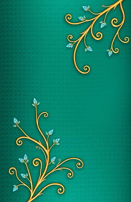 A background with an embossed appearance in a greenish-blue color, featuring embellishments of gold vine-like swirly flourishes