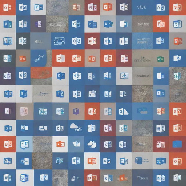 Creative collage showcasing various aspects of Office 365 such as Outlook, PowerPoint, Word, Excel, Teams, and OneNote along with their logos and representative elements.