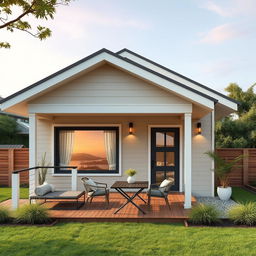 A bungalow house with a single-level design, featuring a charming front with a balcony