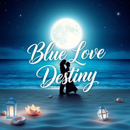 A captivating book cover design for "Blue Love Destiny" featuring a romantic and dreamy scene