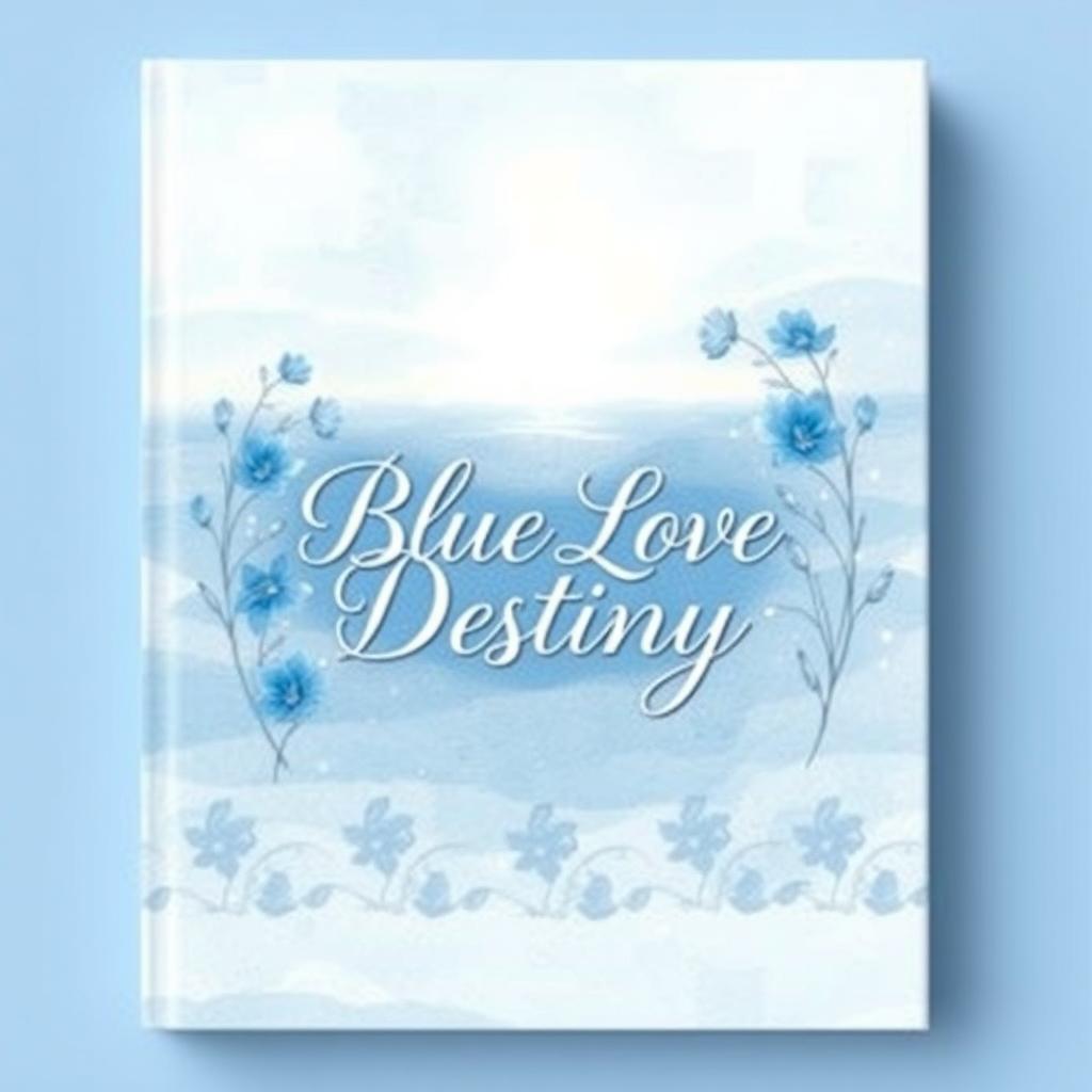 An enchanting book cover for 'Blue Love Destiny' featuring a serene pastel blue theme