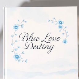 An enchanting book cover for 'Blue Love Destiny' featuring a serene pastel blue theme