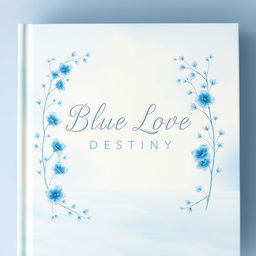 An enchanting book cover for 'Blue Love Destiny' featuring a serene pastel blue theme