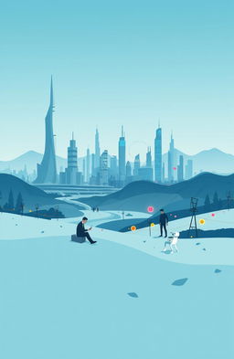 a modern minimalist landscape depicting a harmonious coexistence between humans and AI, with humans and AI creatively interacting in a serene environment