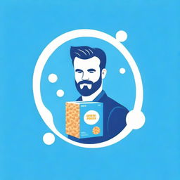 A logo featuring Sam Sulek designed stylishly, placed against a vivid blue background, with a box of protein puffs cereal in the foreground.