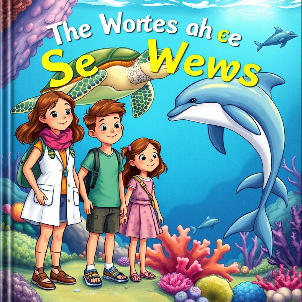 A vibrant and colorful book cover illustration depicting a boy and a girl standing side by side with their mothers, who are biologists