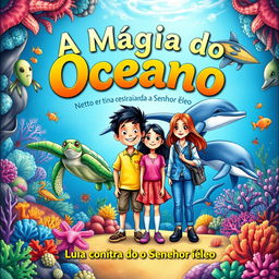 A vibrant and colorful book cover illustration featuring a boy and a girl standing with two female biologists