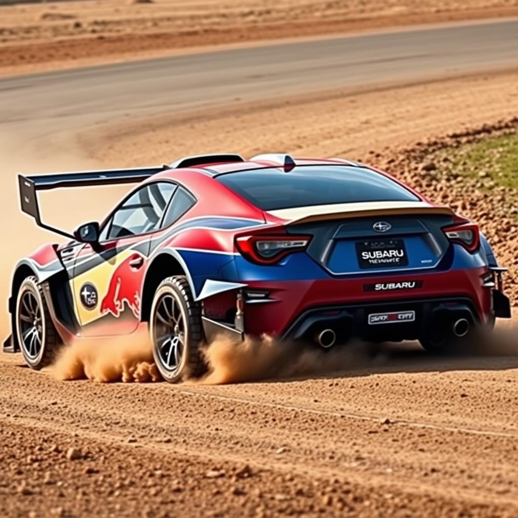 A 2022 Subaru BRZ transformed into a high-performance rally car, displaying a rugged and dynamic presence on the track