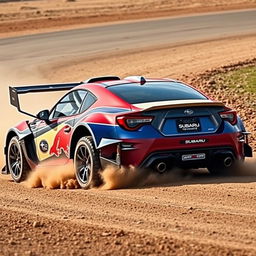 A 2022 Subaru BRZ transformed into a high-performance rally car, displaying a rugged and dynamic presence on the track